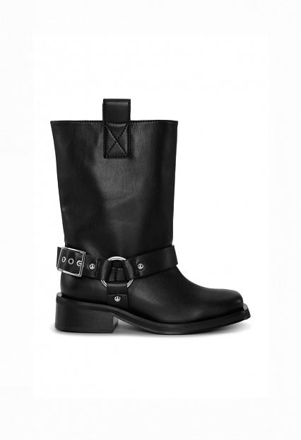 Ganni Biker Tubular Mid Shaft Boot Black
